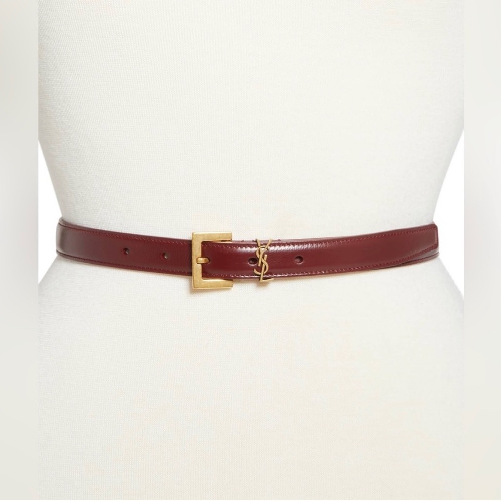 Saint Laurent Cassandre Thin Belt With Square Buckle In Shiny Leather - Picture 2 of 10